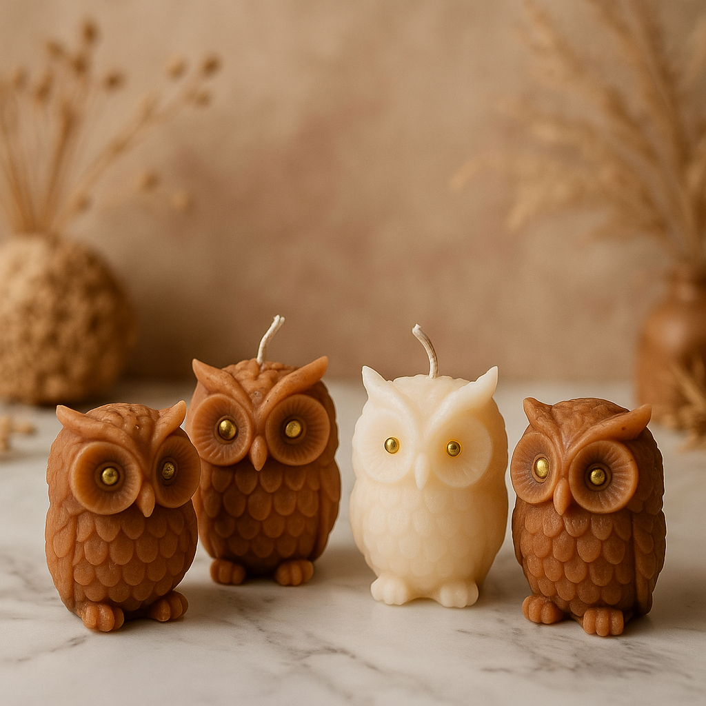 Owl sculpture candle made with natural wax for elegant home styling 