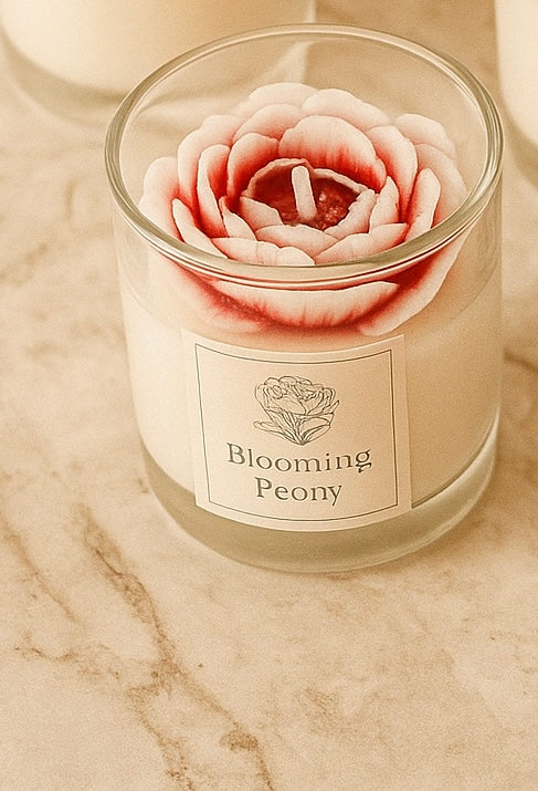 Peony in jar candle with floral fragrance in luxury glass container for home decor and gifting
