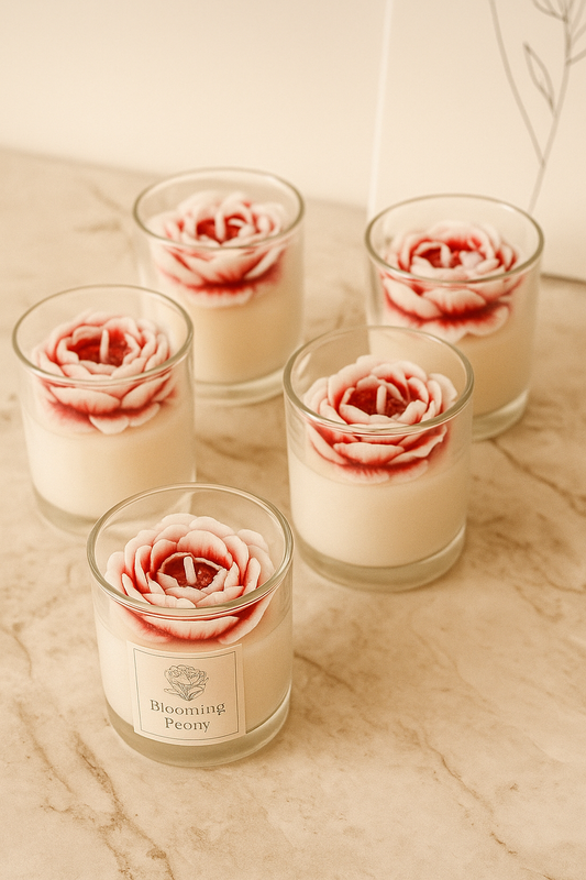Peony in jar candle with floral fragrance in luxury glass container for home decor and gifting