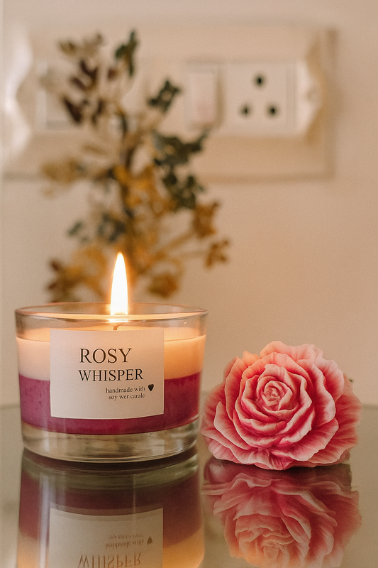 Sparkling rose scented candle for cozy ambiance, aromatherapy and premium gifting, glitter candle, romantic gifting