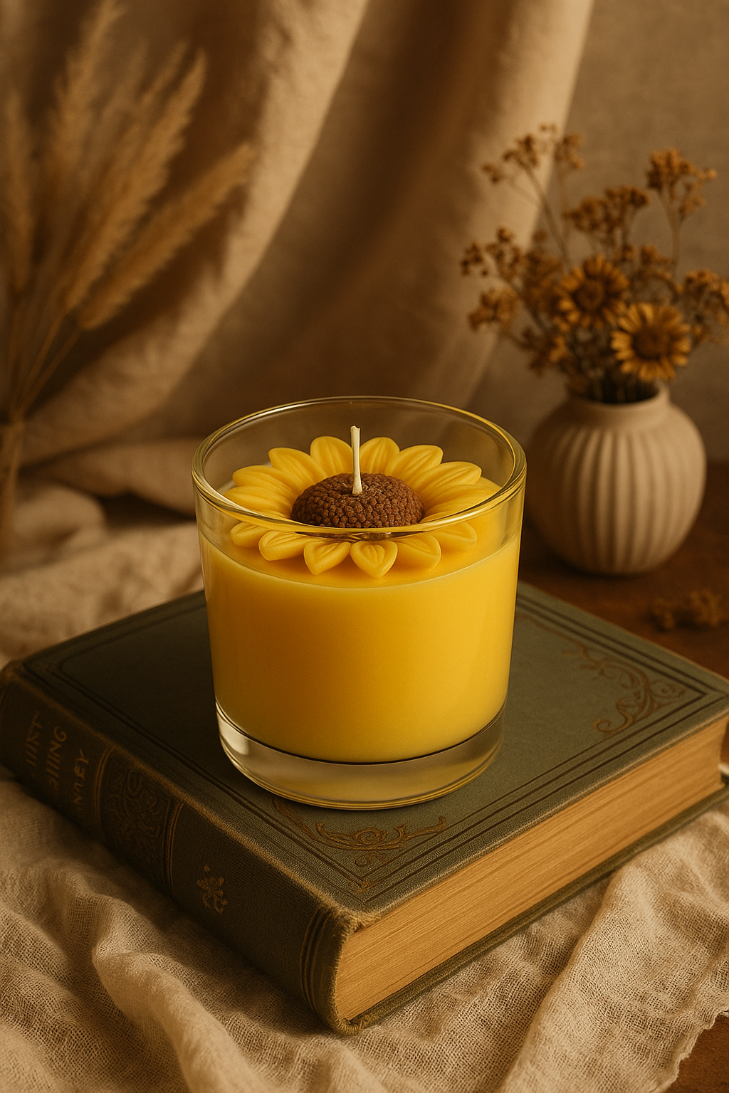 Sunflower decorative candle for cozy ambiance, seasonal decor